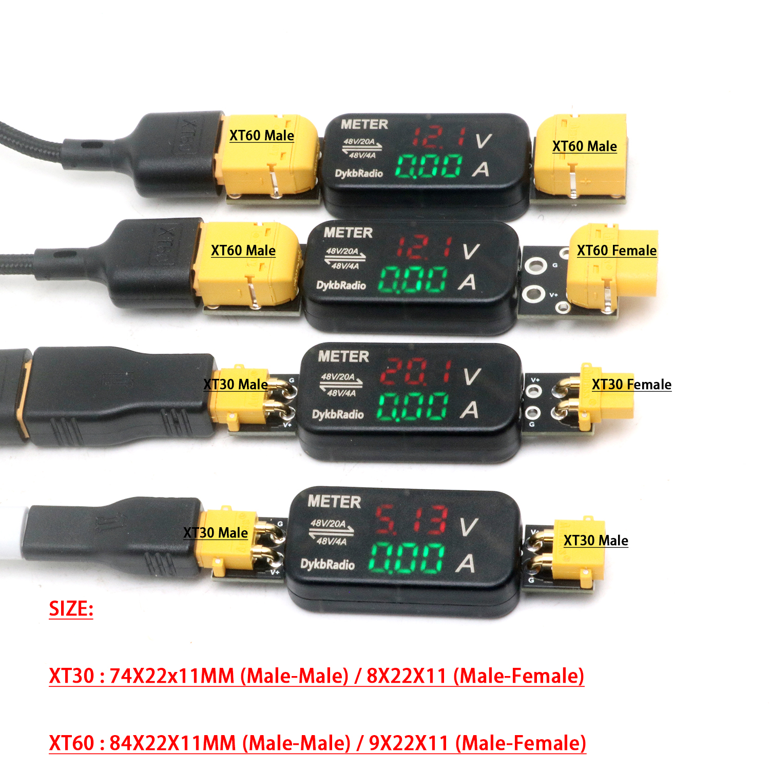 Drone Battery Voltage Checker - XT30/XT60 20A/4A DC Voltage Current meter