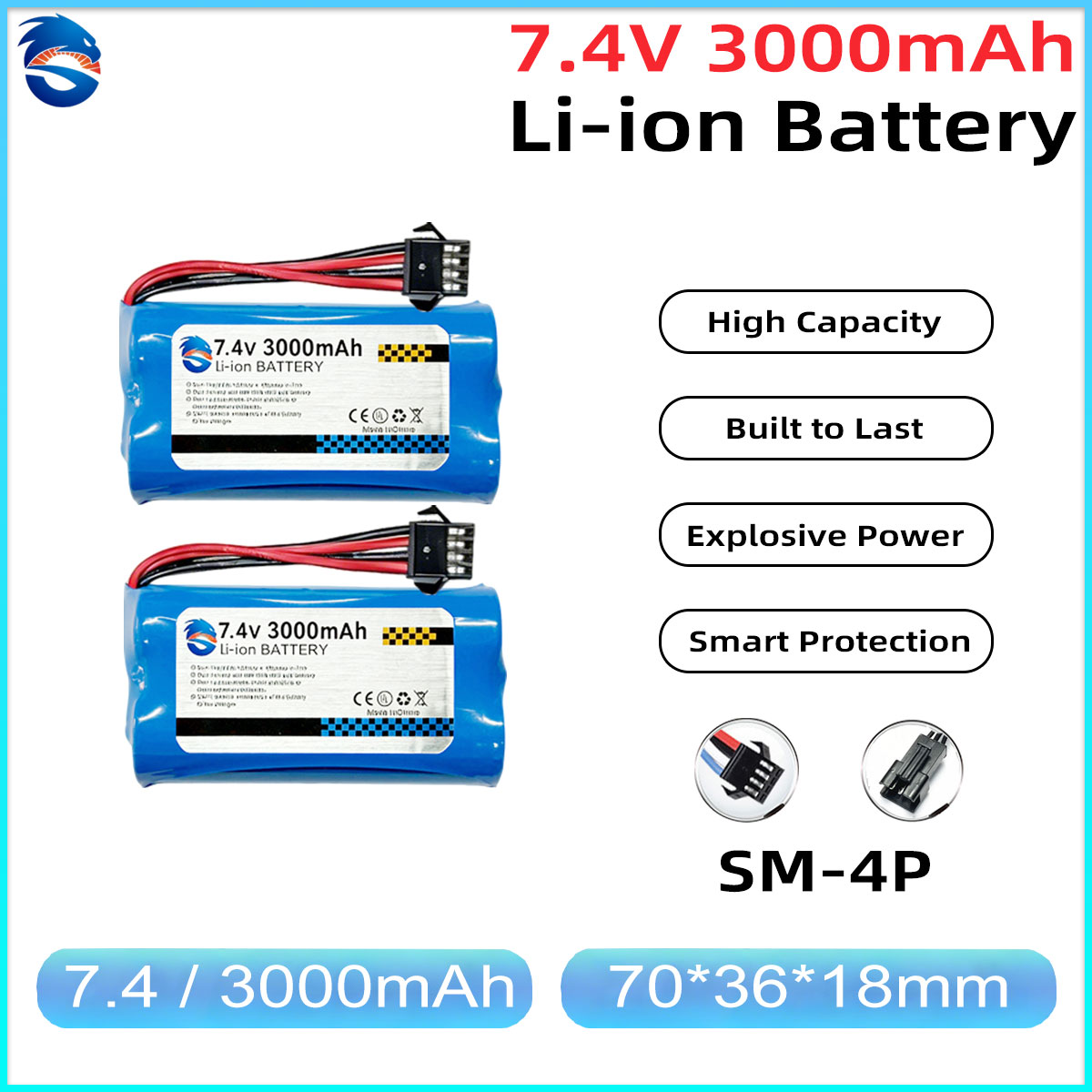 Drone Battery Li-Ion - Skymaker 7.4V 3000mAh 2S Li-Ion Battery